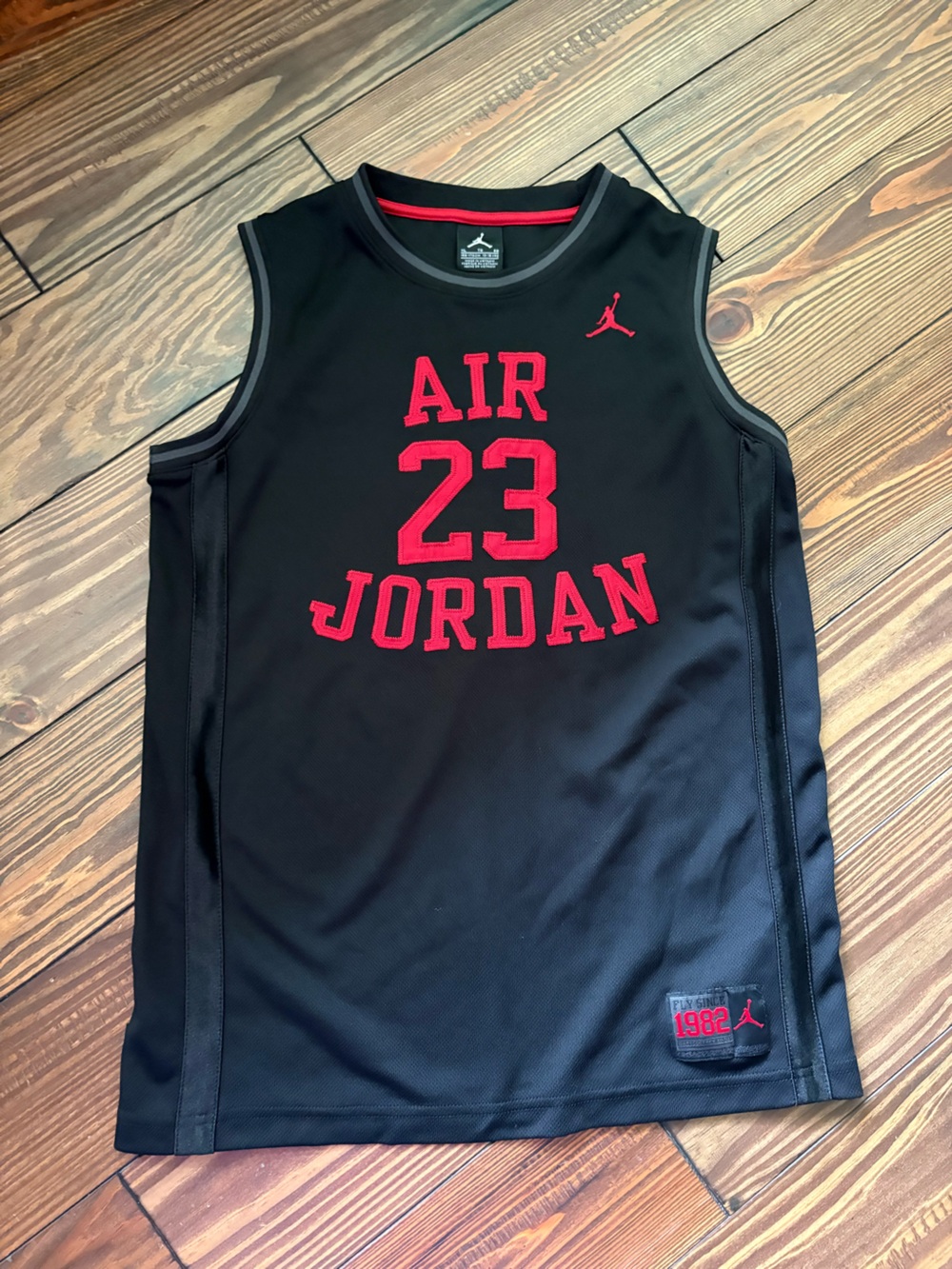 Jordan Black Basketball Jersey with Red Embroidered Air Jordan 23 youth XL